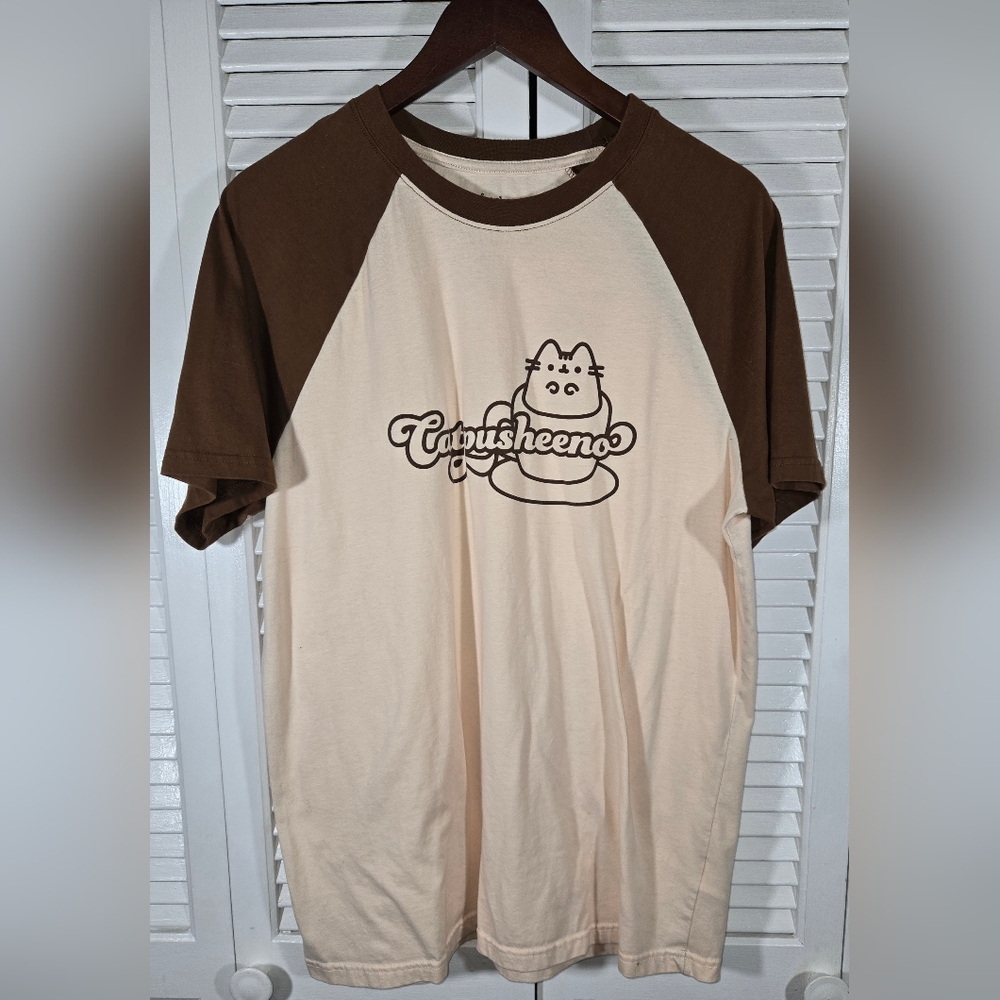 Pusheen catpusheeno Raglan Exclusive Brown Beige Tee Shirt Sz L